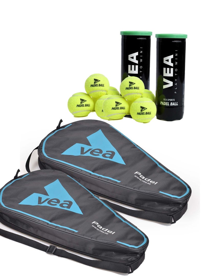 في اي ايه VEA Diamond Pro Padel Rackets (2-Pack) with 2 Tubes of Balls – Carbon Fiber Racquets, EVA Core, 6 Balls – Professional Padel Set for Doubles - Image 2